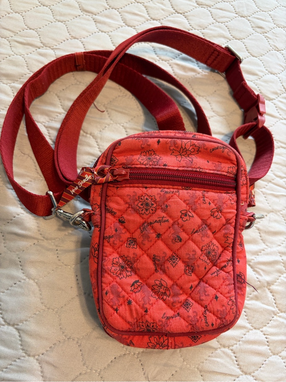 Vera Bradley Quilted Red Floral Crossbody Phone Pouch